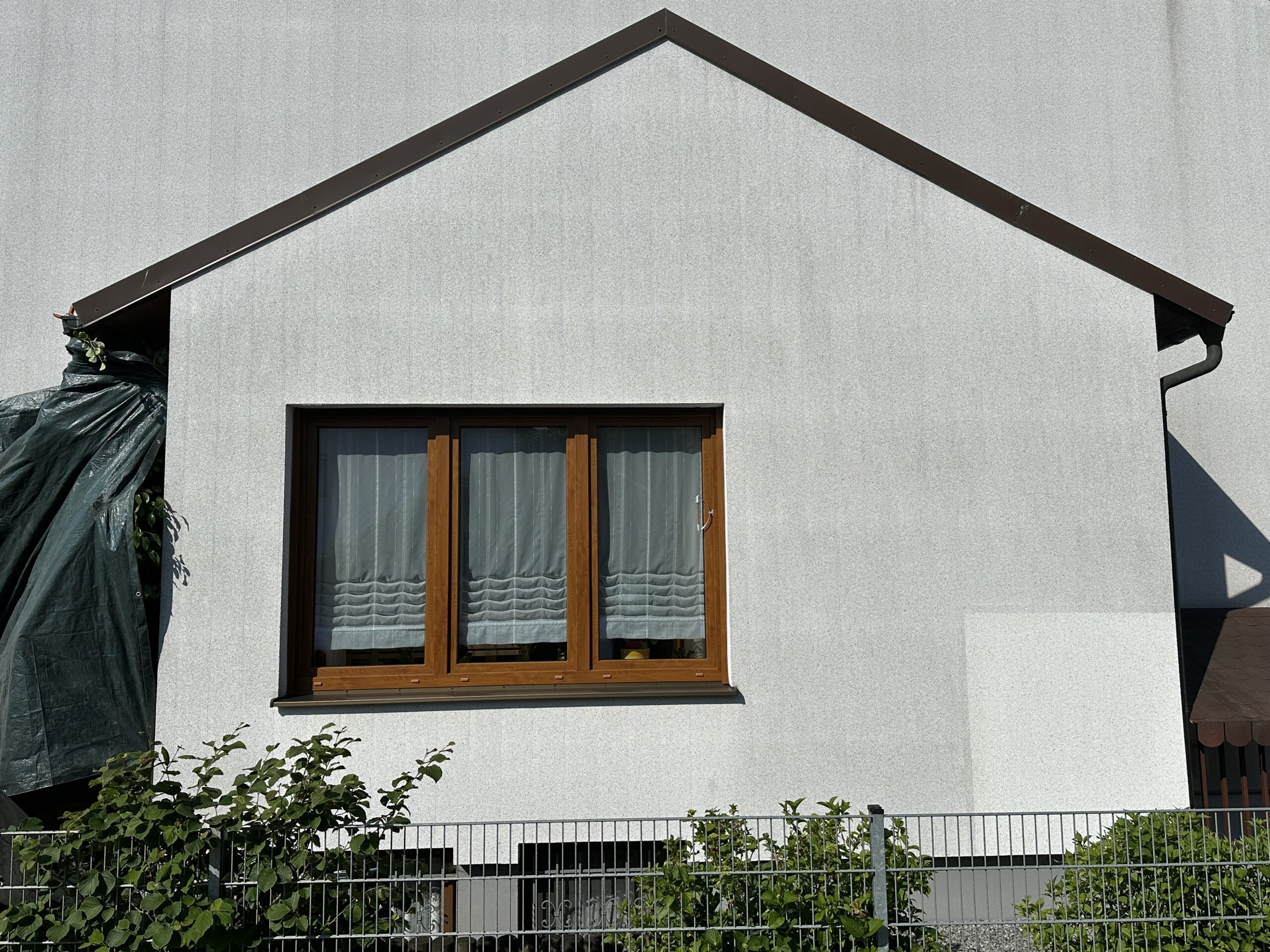 Die SteinRein Fassadenreinigung in Klostermansfeld 3 probeflaeche an weisser putzfassade scaled